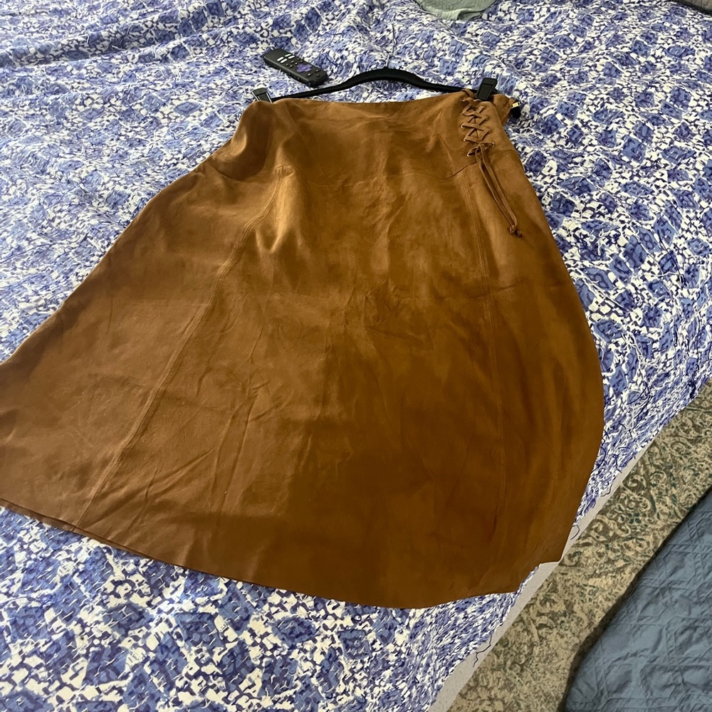 Brown Suede Midi Skirt Fully lined - Picture 4 of 6